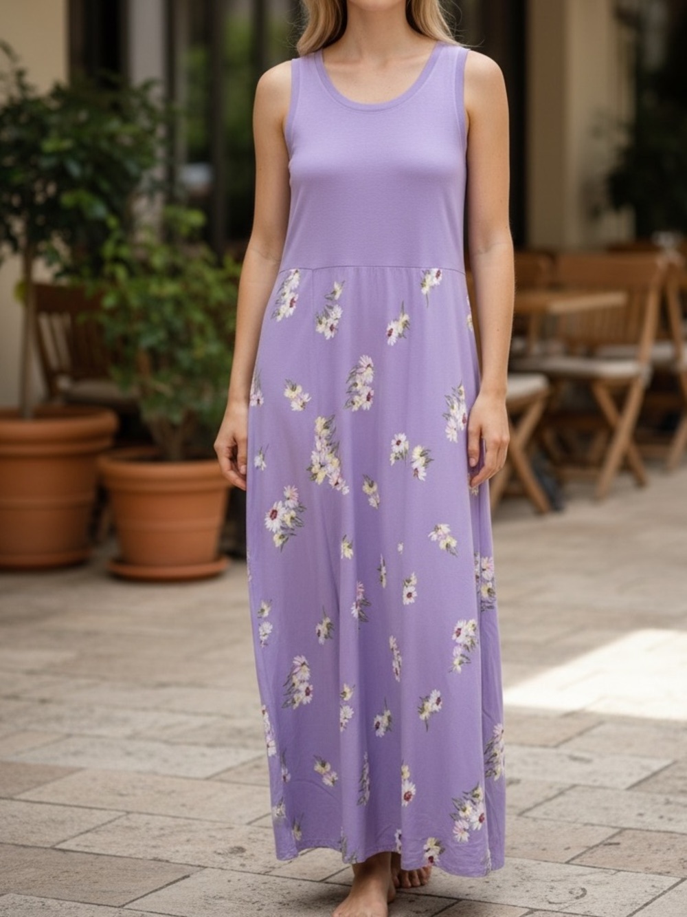 Carol Anderson Lavender Floral Sleeveless Tank Maxi Dress Sz S